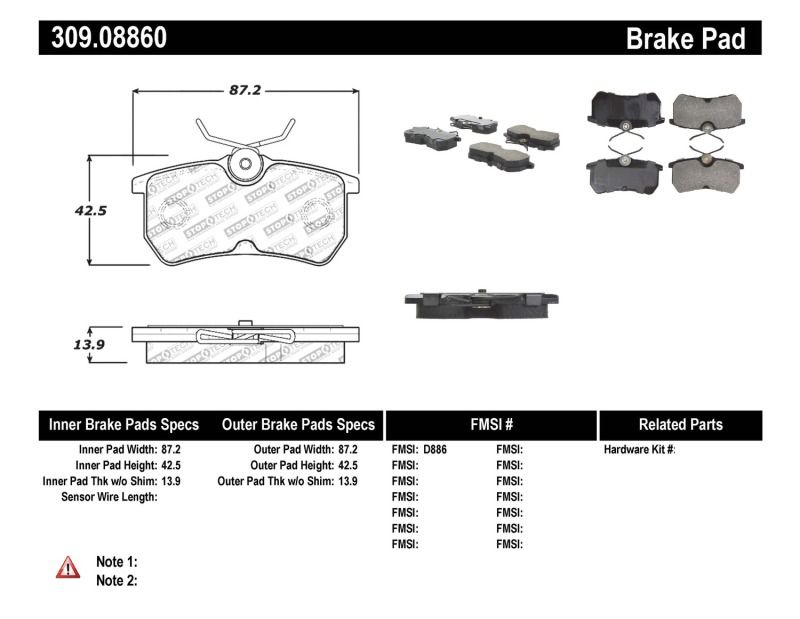 Stoptech Sport Brake Pads 309.08860 Image 1