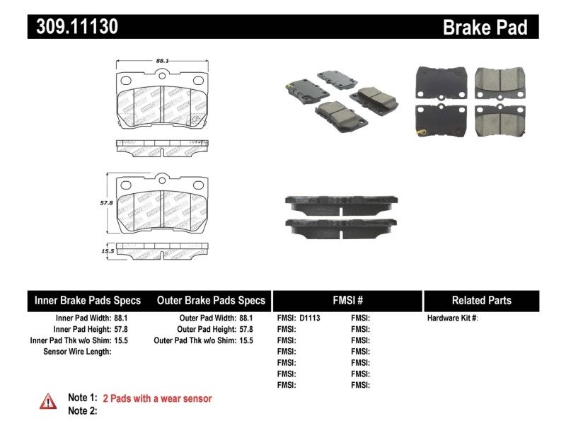 Stoptech Sport Brake Pads 309.11130 Image 1