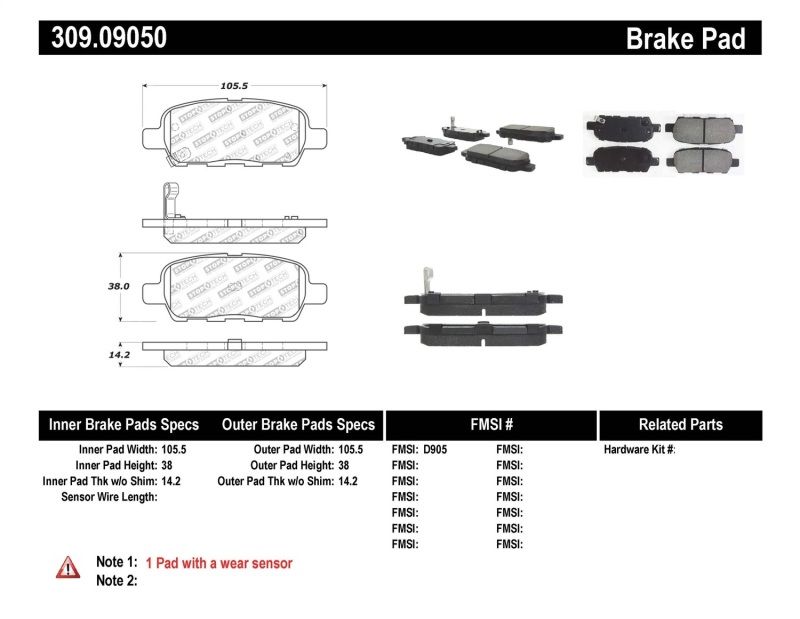 Stoptech Sport Brake Pads 309.09050 Image 1