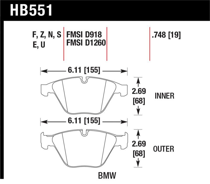 Hawk Performance Blue 9012 Brake Pad Sets HB551E.748 Image 1