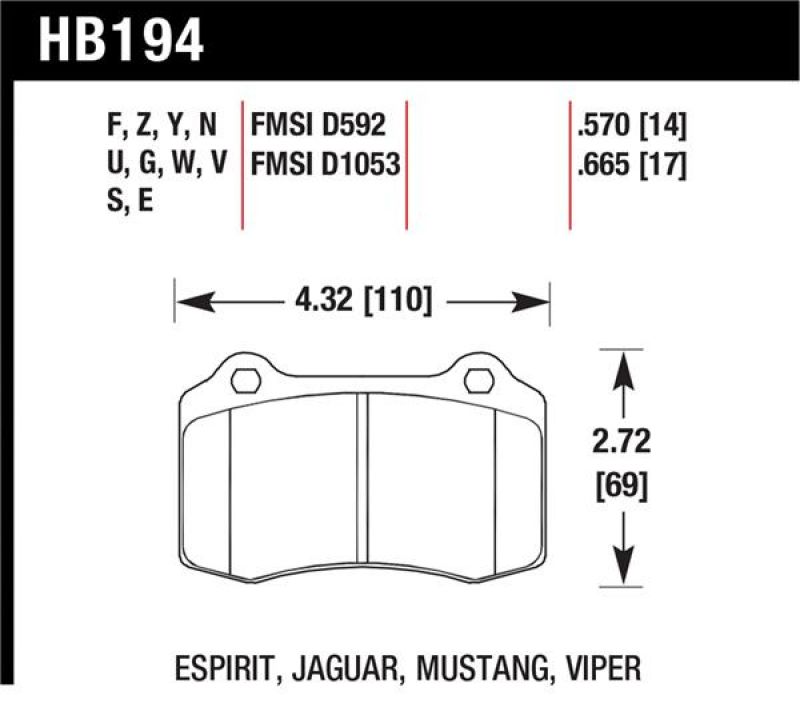 Hawk Performance DTC-60 Brake Pad Sets HB194G.665 Image 1